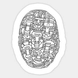 Faces and Expressions Pen and Ink Drawing Composition of Simplistic Tribal Faces Sticker